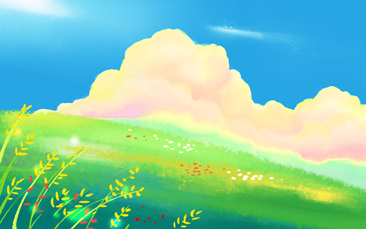 傍晚的小山坡夏天插画背景